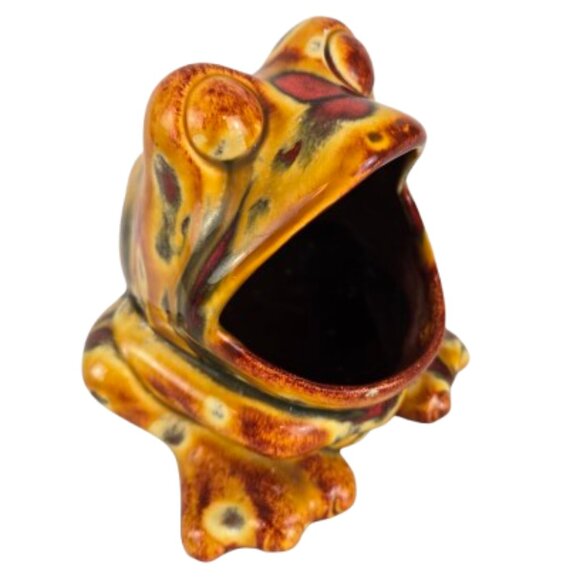 Vintage 1970s Ceramic Big Mouth Frog Sponge Holder Hand Painted Orange Red Green - Picture 1 of 16